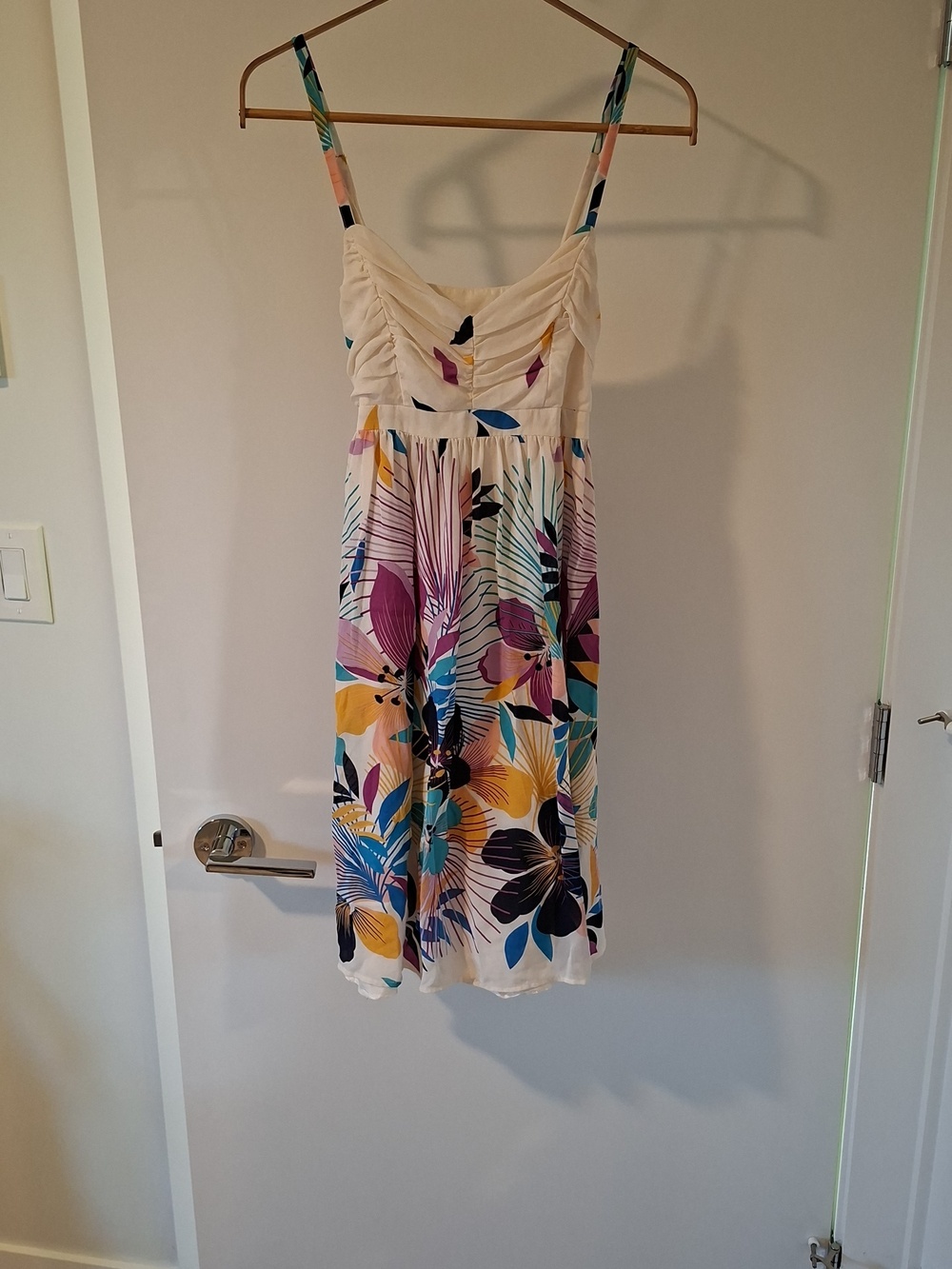 Bedo Vintage 90's/Y2K 100% Silk White Baby-doll Floral Print Dress (Size S)